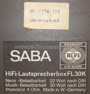 Hifi Lautsprecherbox FL 30 K; SABA; Villingen (ID = 2090441) Speaker-P