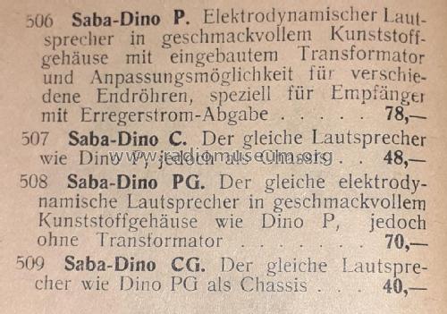 Lautsprecherchassis Dino CG; SABA; Villingen (ID = 3015456) Speaker-P