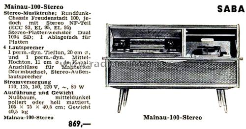 Mainau 100 Stereo; SABA; Villingen (ID = 2895158) Radio