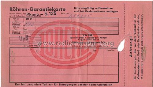 Phonosuper 125; SABA; Villingen (ID = 3063752) Radio