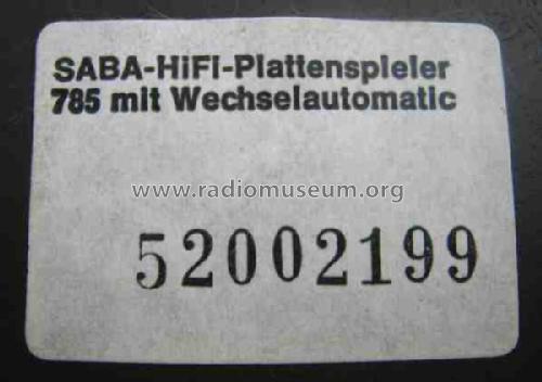 Plattenspieler m. Wechselautomat 785; SABA; Villingen (ID = 496958) Reg-Riprod