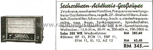 S-580WK; SABA; Villingen (ID = 1390306) Radio