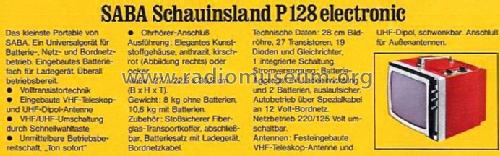 Schauinsland P128G; SABA; Villingen (ID = 464095) Television