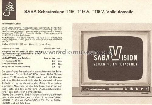 Schauinsland T116 Vollautomatic; SABA; Villingen (ID = 691986) Televisore