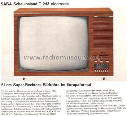 Schauinsland T243 electronic F; SABA; Villingen (ID = 2049866) Television