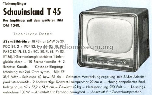 Schauinsland T45; SABA; Villingen (ID = 2049611) Televisore