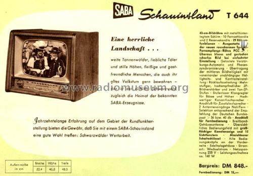 Schauinsland T644 Spezial; SABA; Villingen (ID = 2082693) Television