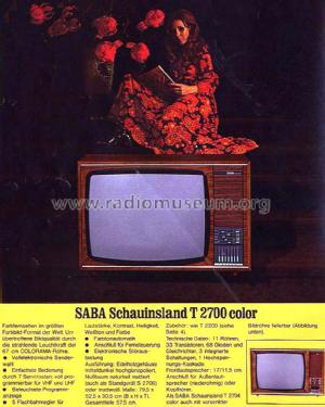 Schauinsland T 2700 color F; SABA; Villingen (ID = 2051085) Television