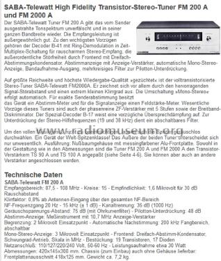 Telewatt FM-200/A; SABA; Villingen (ID = 2357803) Radio