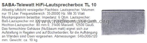 Telewatt TL 10; SABA; Villingen (ID = 2357414) Speaker-P