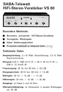 Telewatt VS60; SABA; Villingen (ID = 2351915) Ampl/Mixer