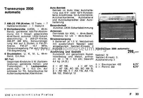 Transeuropa 2000 automatic; SABA; Villingen (ID = 3033581) Radio