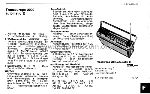 Transeuropa 2000 automatic E; SABA; Villingen (ID = 3033582) Radio