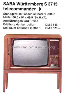 Württemberg S 3715 telecommander G; SABA; Villingen (ID = 2053236) Television