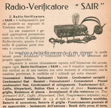 Radio-Verificatore ; SAIR - SIR; Torino (ID = 2952355) Equipment