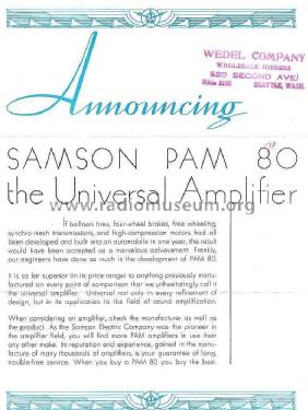 PAM-80 ; Samson Electric Co., (ID = 1758507) Ampl/Mixer