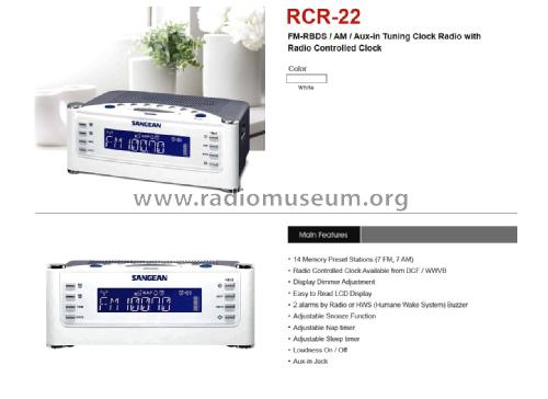 FM/AM 2-Bands Digital Clock Radio RCR-22; Sangean; Chung Ho (ID = 3099231) Radio