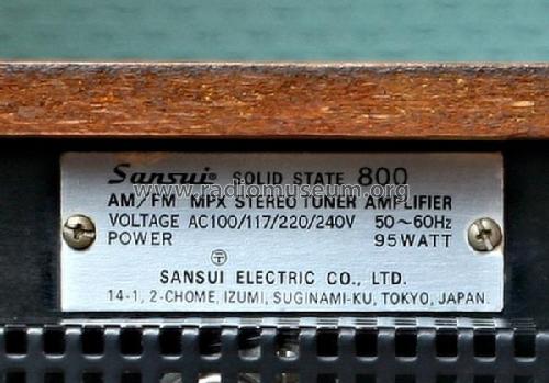 AM/FM MPX Stereo Tuner Amplifier Solid State 800; Sansui Electric Co., (ID = 3109471) Radio