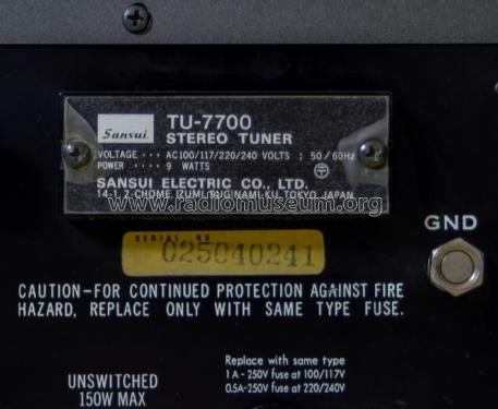 AM/FM Stereo Tuner TU-7700; Sansui Electric Co., (ID = 3112247) Radio