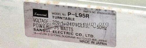 Computerized Fully Automatic DD Turntable P-L95R; Sansui Electric Co., (ID = 2442451) Sonido-V