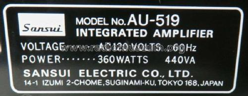 Integrated Amplifier AU-519; Sansui Electric Co., (ID = 2608989) Ampl/Mixer