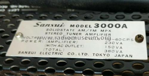 Solid State AM/FM MPX Stereo Tuner Amplifier 3000A; Sansui Electric Co., (ID = 2620428) Radio