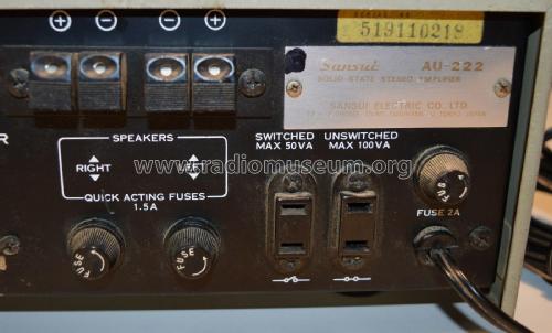 Stereophonic Amplifier AU-222; Sansui Electric Co., (ID = 1920993) Ampl/Mixer