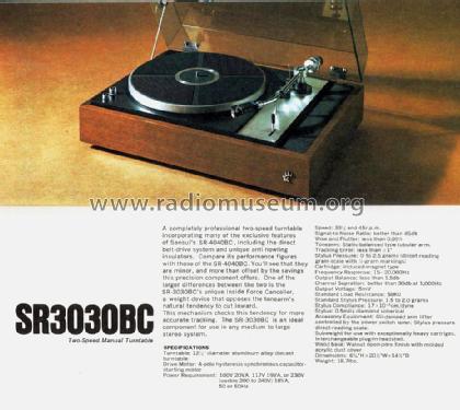 Two-Speed Manual Turntable SR-3030BC; Sansui Electric Co., (ID = 1737959) Sonido-V