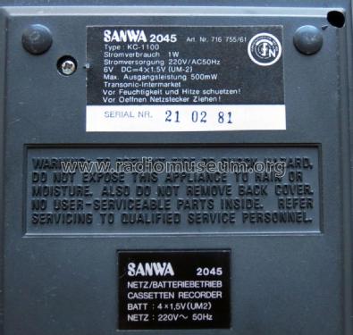 Cassetten Recorder 2045 KC-1100; Sanwa (ID = 2249428) R-Player