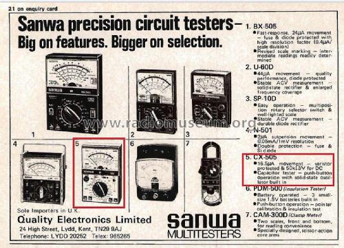 Analog Multitester CX-505; Sanwa Electric (ID = 3019859) Equipment