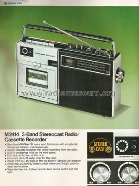 3 Band Stereocast Portable Radio Cassette Recorder M-2414; Sanyo Electric Co. (ID = 1484766) Radio