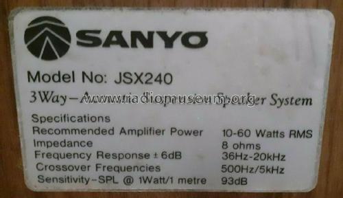 3-Way Acoustic Suspension Speaker System JSX-240; Sanyo Electric Co. (ID = 2699597) Speaker-P