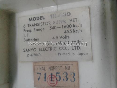 6 Transistor TH-630; Sanyo Electric Co. (ID = 2427012) Radio