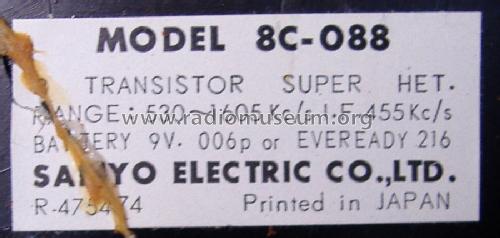 8 Transistor RF 8C-088; Sanyo Electric Co. (ID = 1577474) Radio