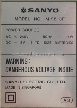 AM/FM Stereo Radio Cassette Recorder M-9813F AS; Sanyo Electric Co. (ID = 3083475) Radio