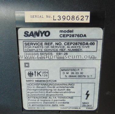 CEP2876DA Ch= EB1-28; Sanyo Electric Co. (ID = 2401178) Télévision