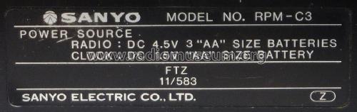 Clock Radio RPM-C3; Sanyo Electric Co. (ID = 2406437) Radio