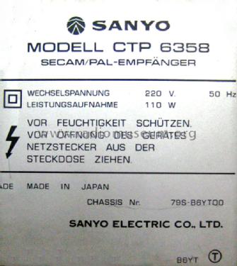 CTP-6358; Sanyo Electric Co. (ID = 1295117) Televisión
