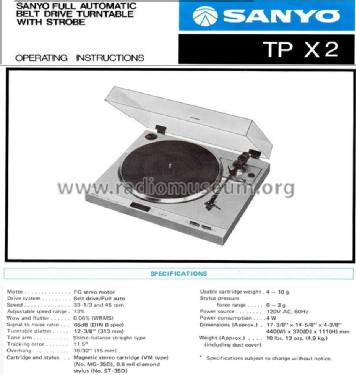 Fully Automatic Turntable TP-X2; Sanyo Electric Co. (ID = 1692204) R-Player