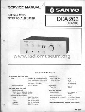 Integrated Stereo Amplifier DCA 203; Sanyo Electric Co. (ID = 2045812) Ampl/Mixer