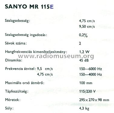 Tonbandgerät MR-115E; Sanyo Electric Co. (ID = 2081738) R-Player