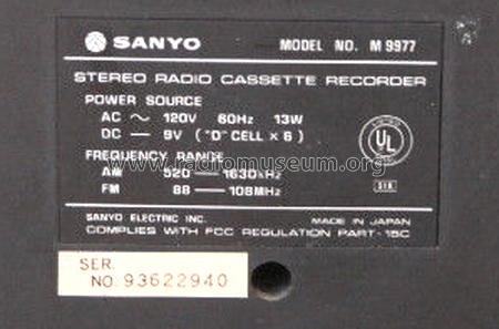 Portable Stereo AM/FM Radio Cassette Recorder M9977; Sanyo Electric Co. (ID = 1551193) Radio