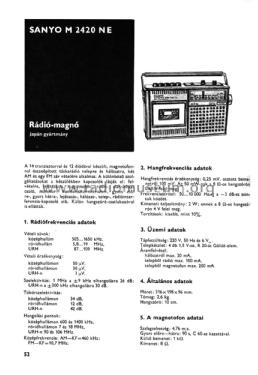 FM SW MW Radio Cassette M-2420 NE; Sanyo Electric Co. (ID = 2025804) Radio