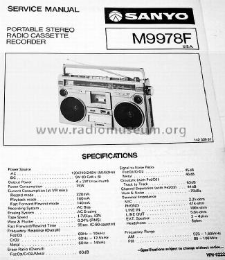 Stereo Radio Cassette Recorder M9978F; Sanyo Electric Co. (ID = 1409175) Radio