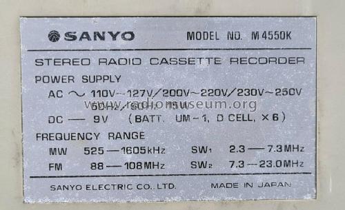 Stereo Radio Cassette Recorder M-4550K; Sanyo Electric Co. (ID = 2682916) Radio