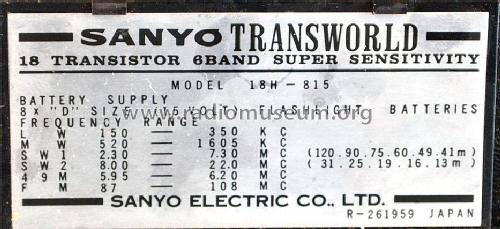 Transworld 18H-815; Sanyo Electric Co. (ID = 1633074) Radio