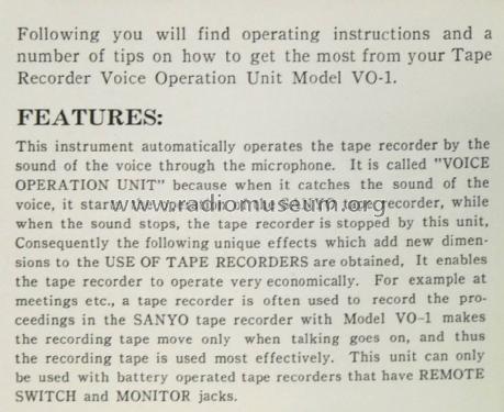 Voice Operation VO-1; Sanyo Electric Co. (ID = 1716497) Misc