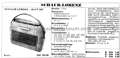 Golf T200 12180, 12181, 12182; Schaub und Schaub- (ID = 3086360) Radio