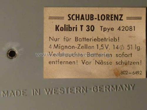 Kolibri T30 Type 42080/81/82; Schaub und Schaub- (ID = 1570554) Radio