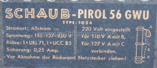 Pirol 1124 56GWU; Schaub und Schaub- (ID = 1016366) Radio